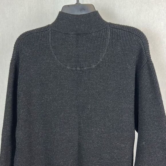 Orvis Black Button Mockneck Sweater 100% Wool Mens Sz Large Leather Trim Knit - Picture 5 of 10
